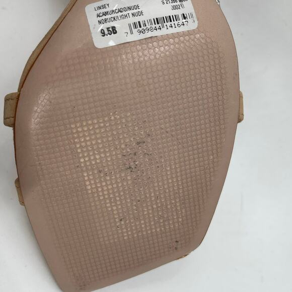 SCHUTZ Linsey Heels Size 9.5 Nubuck Leather Light Nude Rhinestone Square Toe - Picture 15 of 16